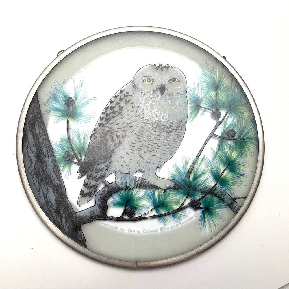 Snowy Winter Owl Pine Branch Sun Catcher